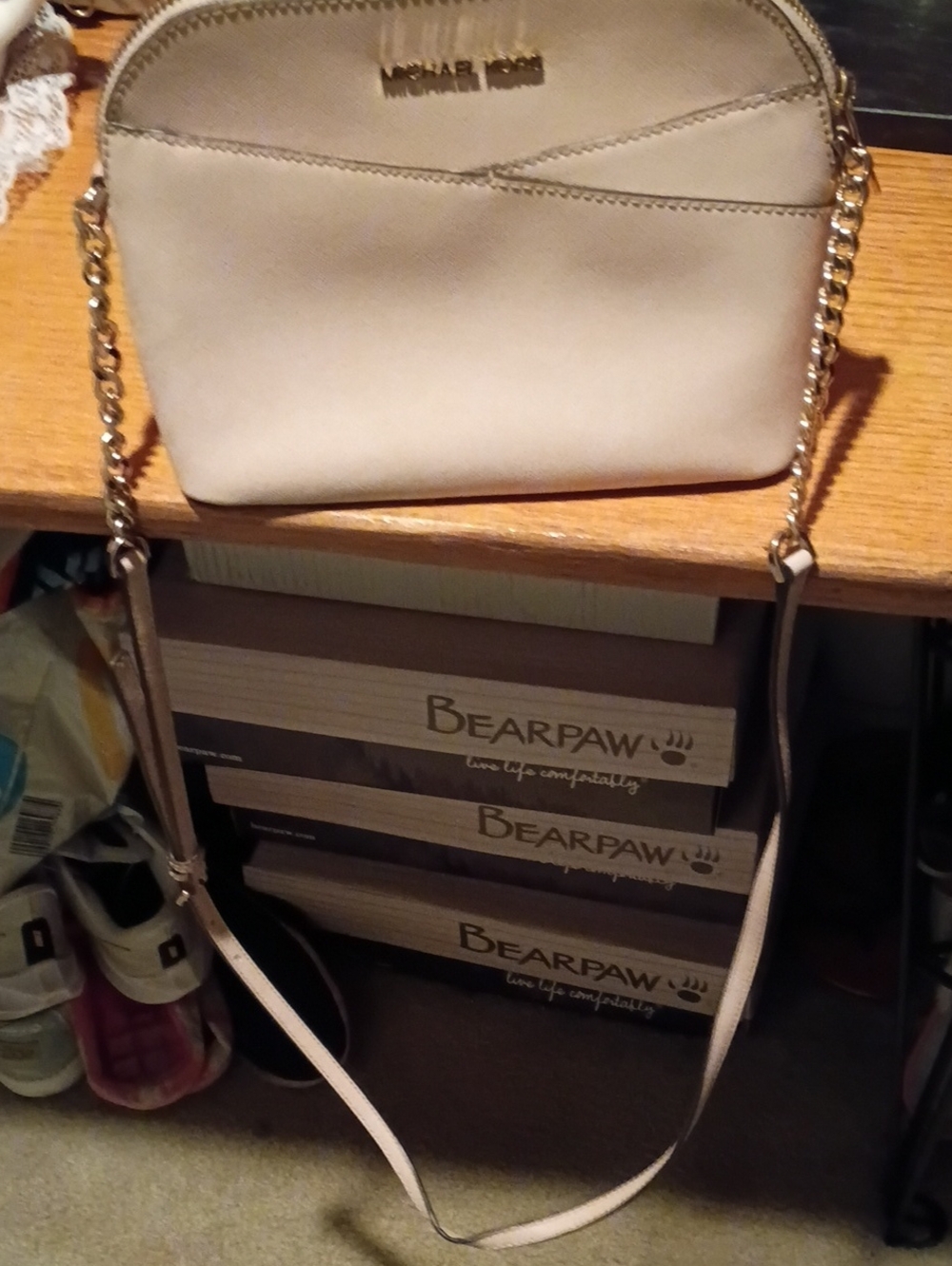 Michael Kors Cream Leather Crossbody with Gold Chain Strap